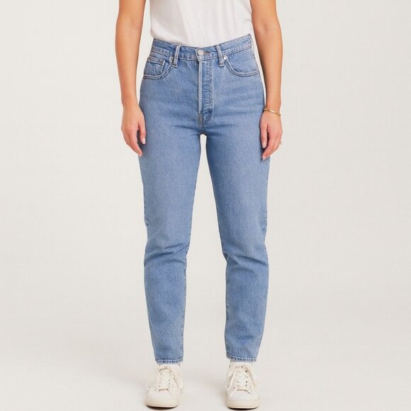 Levis Womens 501 S Skinny Jeans Light Wash Stretch Denim Fray Hem Button Fly W27 - Picture 1 of 15